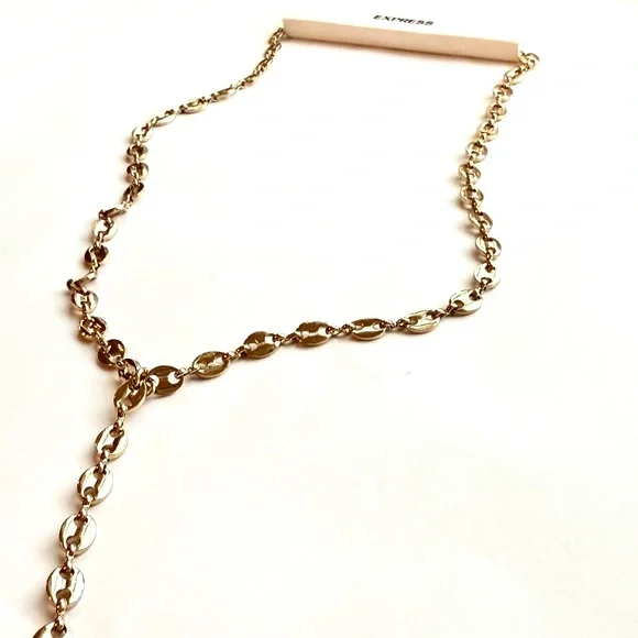 EXPRESS Gold Tone Lariat Chain Necklace NWT - Picture 3 of 6